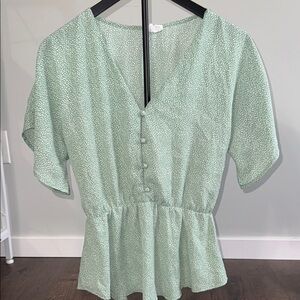 Sienna Sky Green Peplum Blouse with Notched Collar